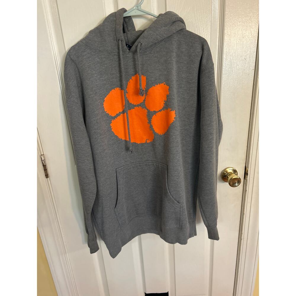 Clemson Tiger Gray w/Orange‎ Paw Hoodie Sweatshirt Size Large